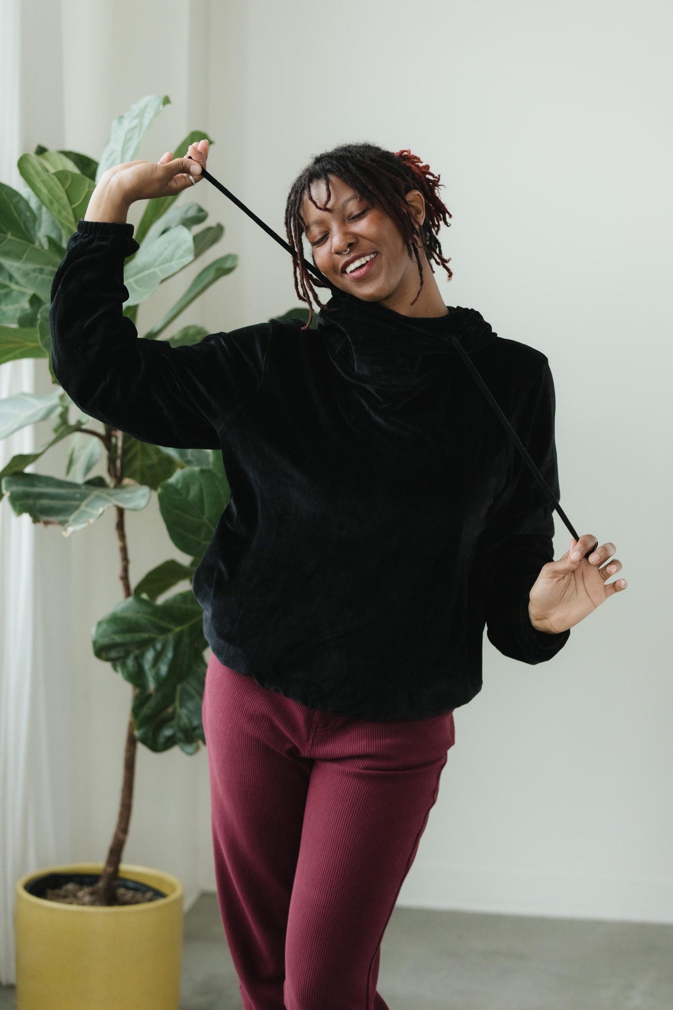 Velvet Hoodie - hooded sweatshirt with high neck made from our organic cotton velvet blend