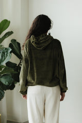 Velvet Hoodie - hooded sweatshirt with high neck made from our organic cotton velvet blend