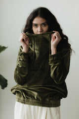 Velvet Hoodie - hooded sweatshirt with high neck made from our organic cotton velvet blend