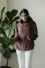 Velvet Hoodie - hooded sweatshirt with high neck made from our organic cotton velvet blend