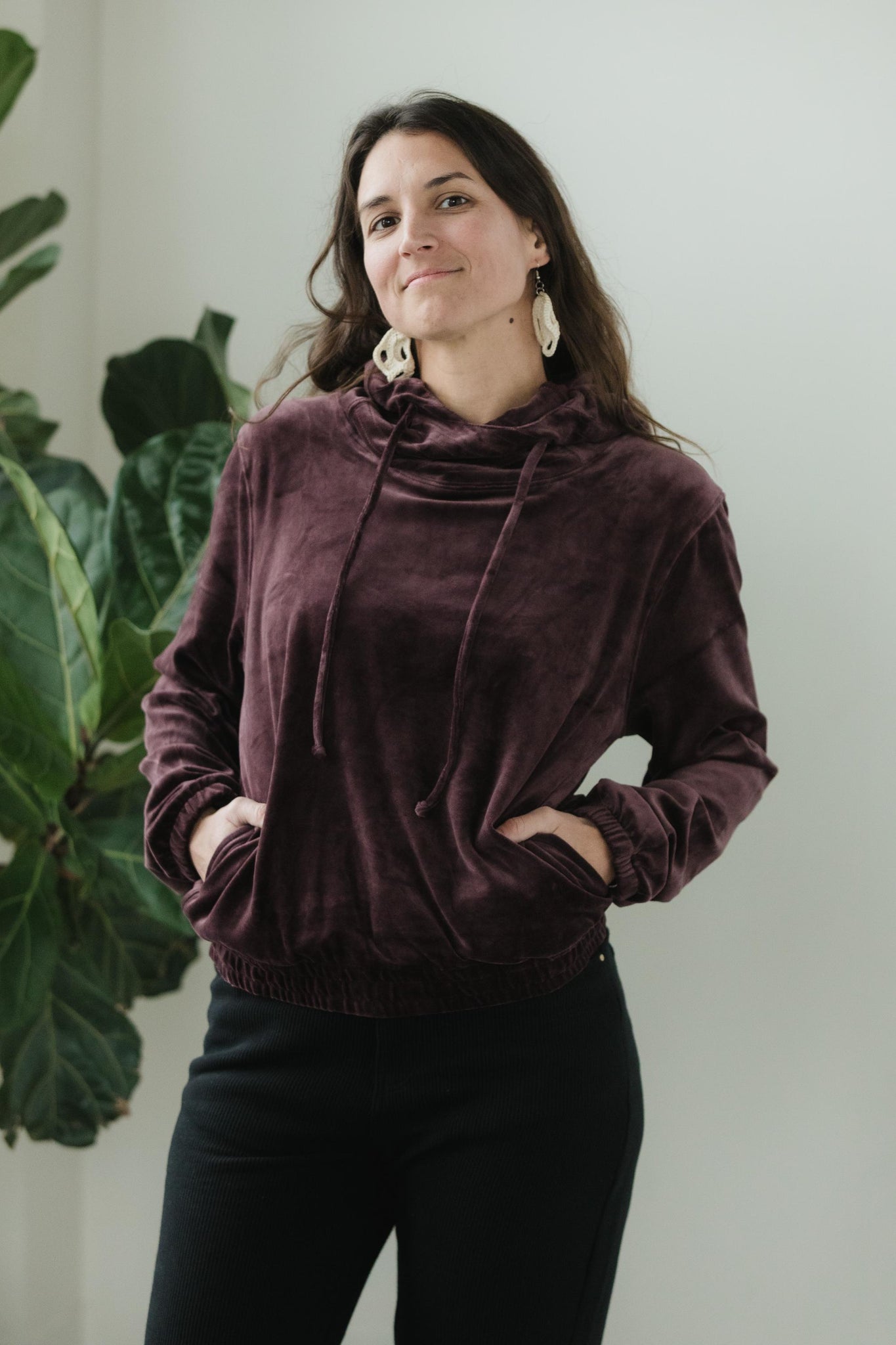 Velvet Hoodie - hooded sweatshirt with high neck made from our organic cotton velvet blend