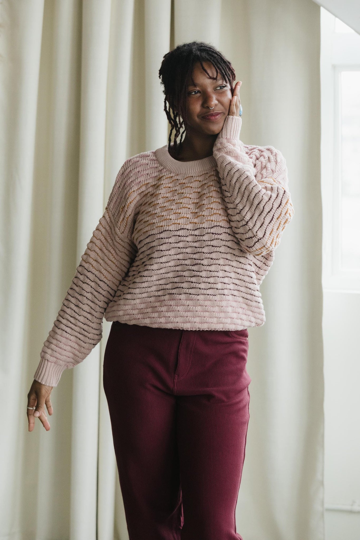 Itim Sweater - Mixed color organic cotton crew neck sweater - stripes of color