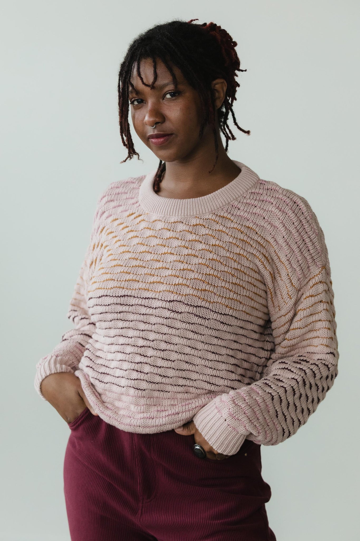 Itim Sweater - Mixed color organic cotton crew neck sweater - stripes of color