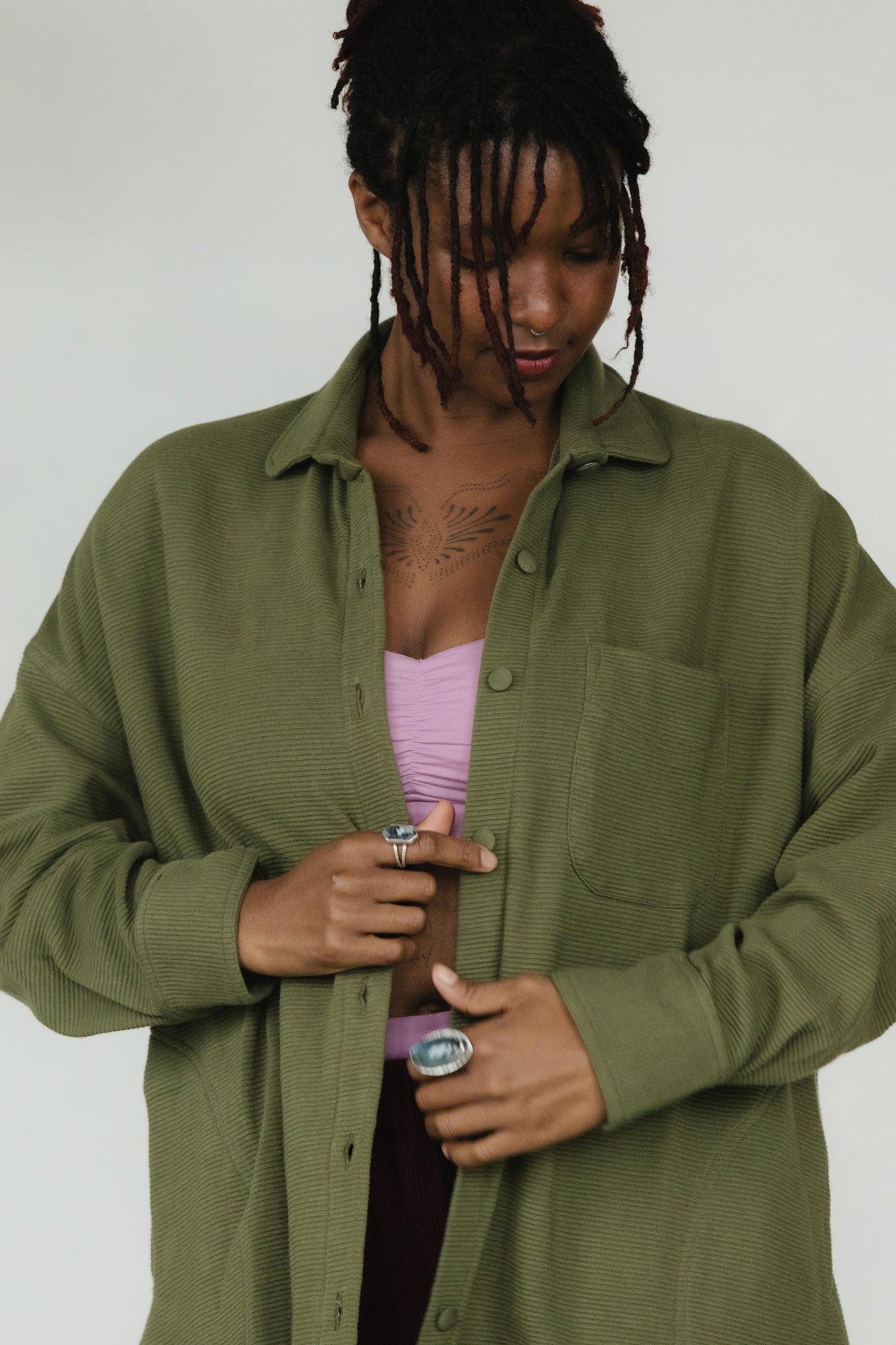 Corduroy Shaket - Organic cotton button down shirt jacket - knit corduroy