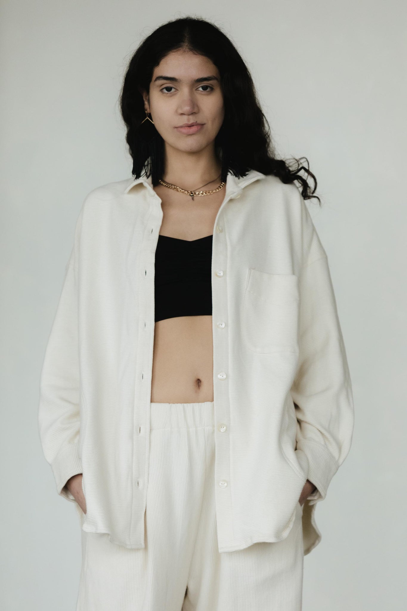 Corduroy Shaket - Organic cotton button down shirt jacket - knit corduroy