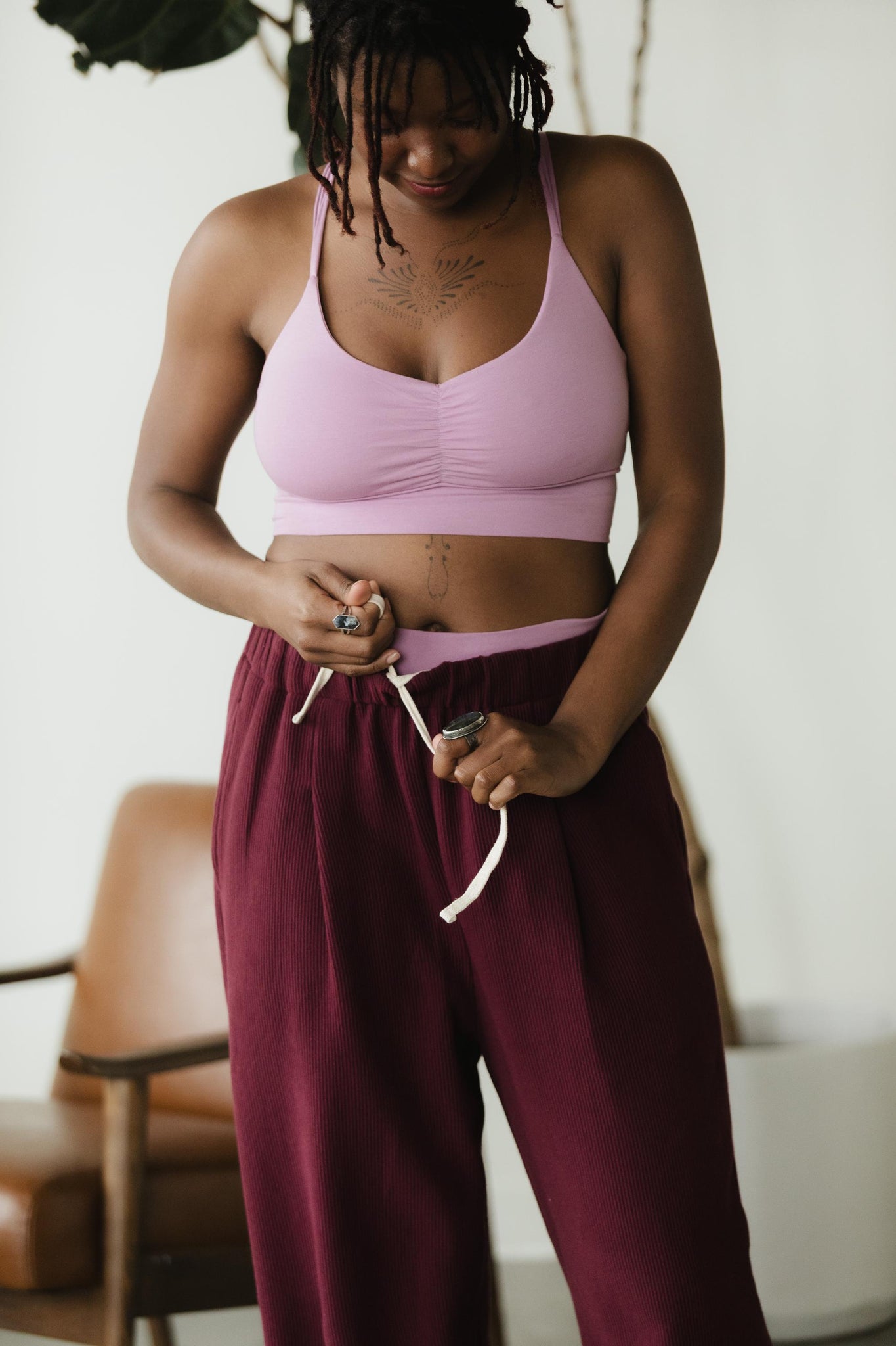 Zsuzsi Pants - Corduroy Wide leg organic cotton pants with elastic waist drawstring and pockets