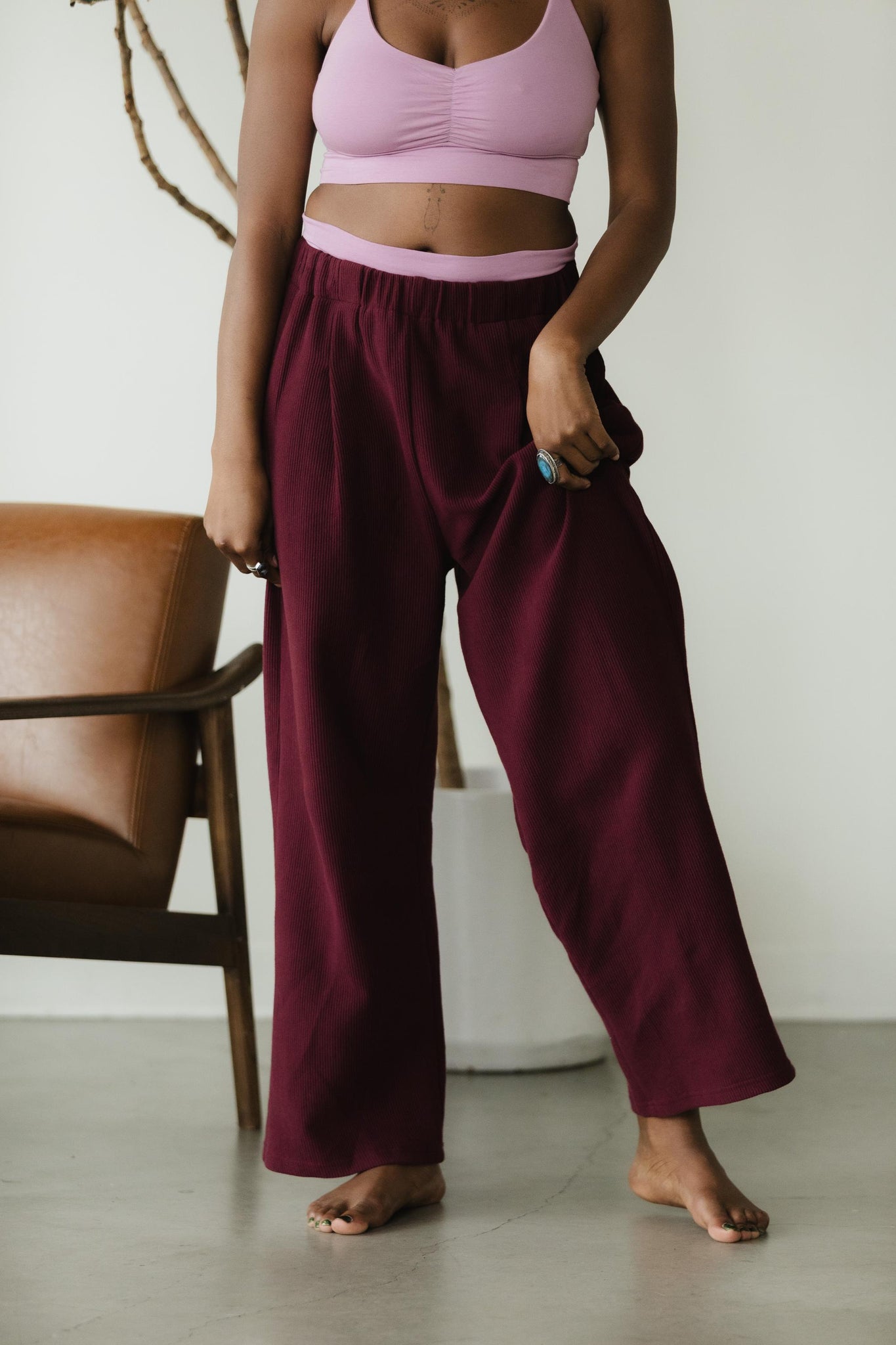 Zsuzsi Pants - Corduroy Wide leg organic cotton pants with elastic waist drawstring and pockets
