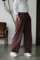 Zsuzsi Pants - Corduroy Wide leg organic cotton pants with elastic waist drawstring and pockets
