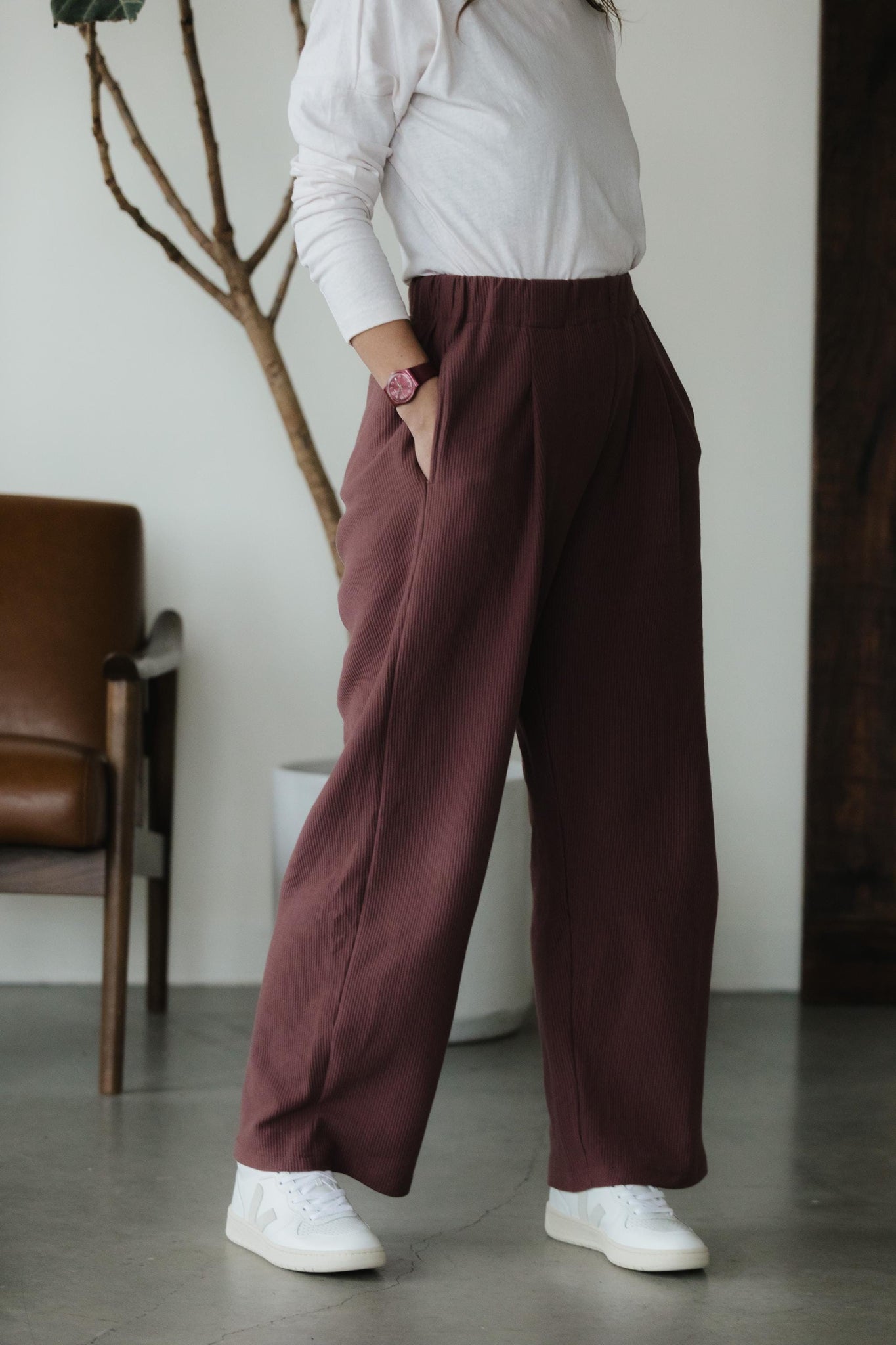 Zsuzsi Pants - Corduroy Wide leg organic cotton pants with elastic waist drawstring and pockets