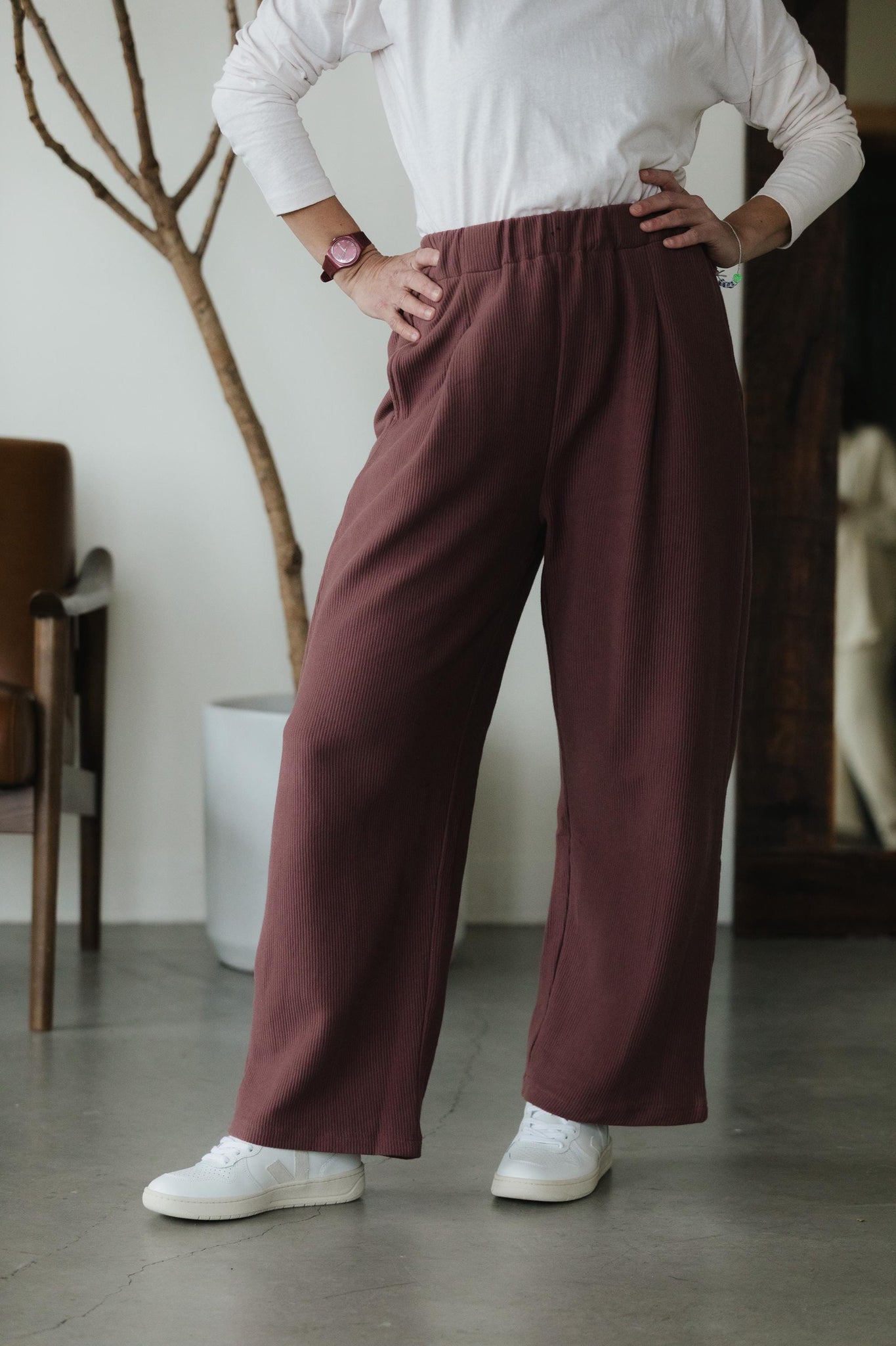 Zsuzsi Pants - Corduroy Wide leg organic cotton pants with elastic waist drawstring and pockets