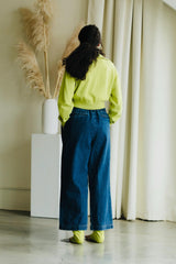 Jeans Número 2 - Wide leg organic cotton jeans with elastic waist and drawstring