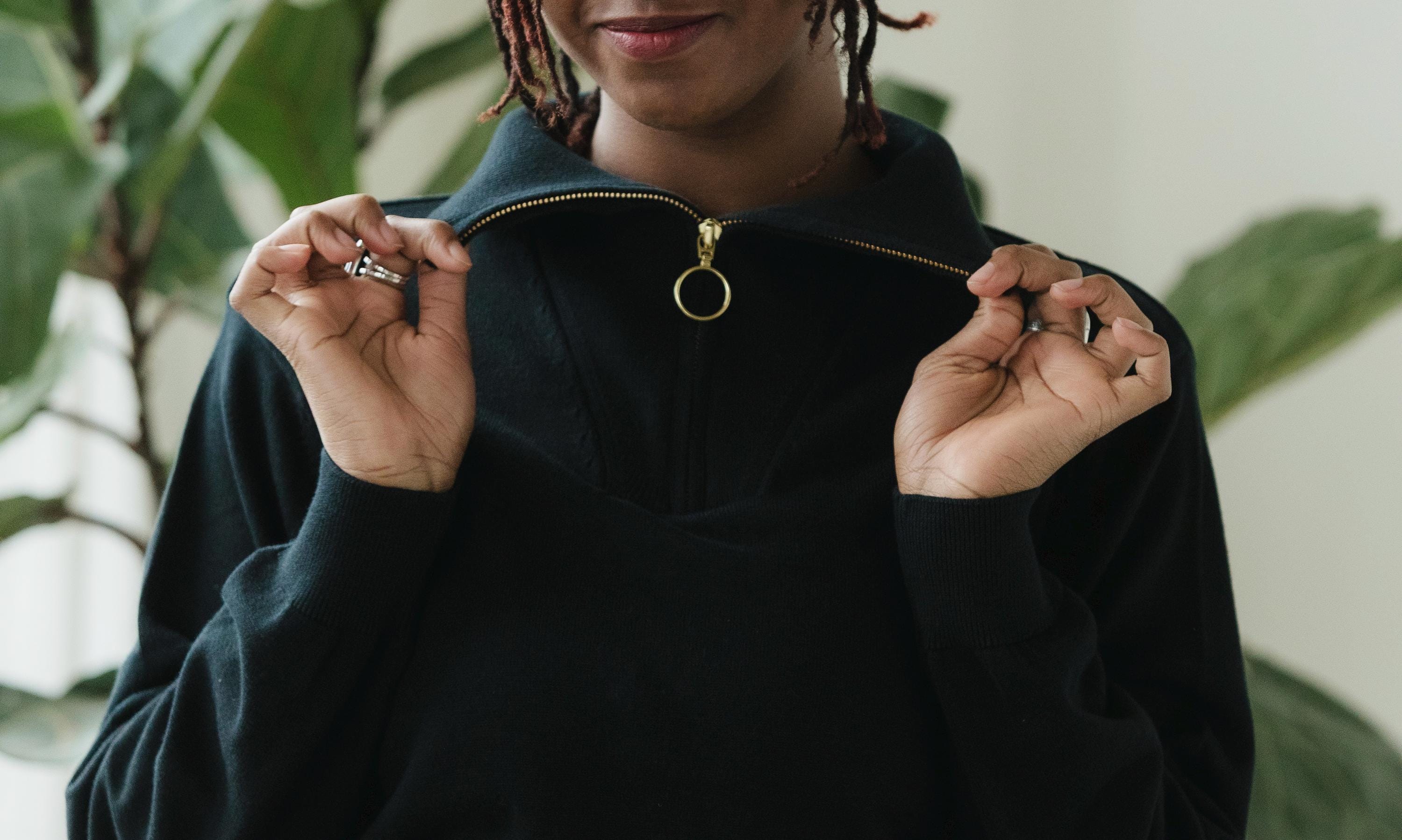 Zipper Sweater - Organic cotton pull over with high zip up neck