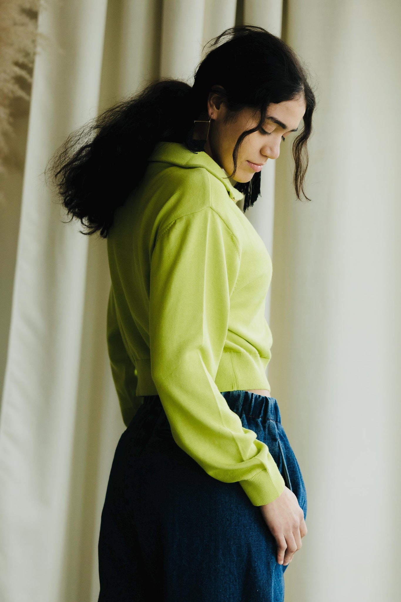 Zipper Sweater - Organic cotton pull over with high zip up neck - cropped sweater