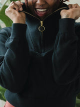 Zipper Sweater - Organic cotton pull over with high zip up neck - cropped sweater