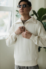 Zip Sweater - organic cotton pull over sweater with collar - zipper polo sweater