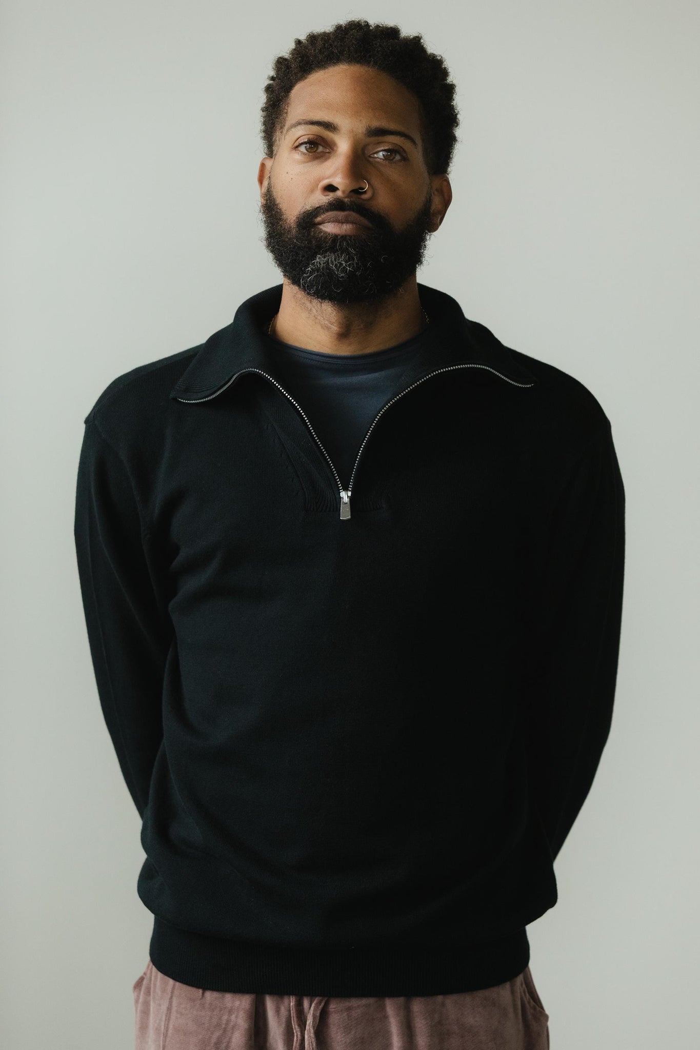 Zip Sweater - organic cotton pull over sweater with collar - zipper polo sweater