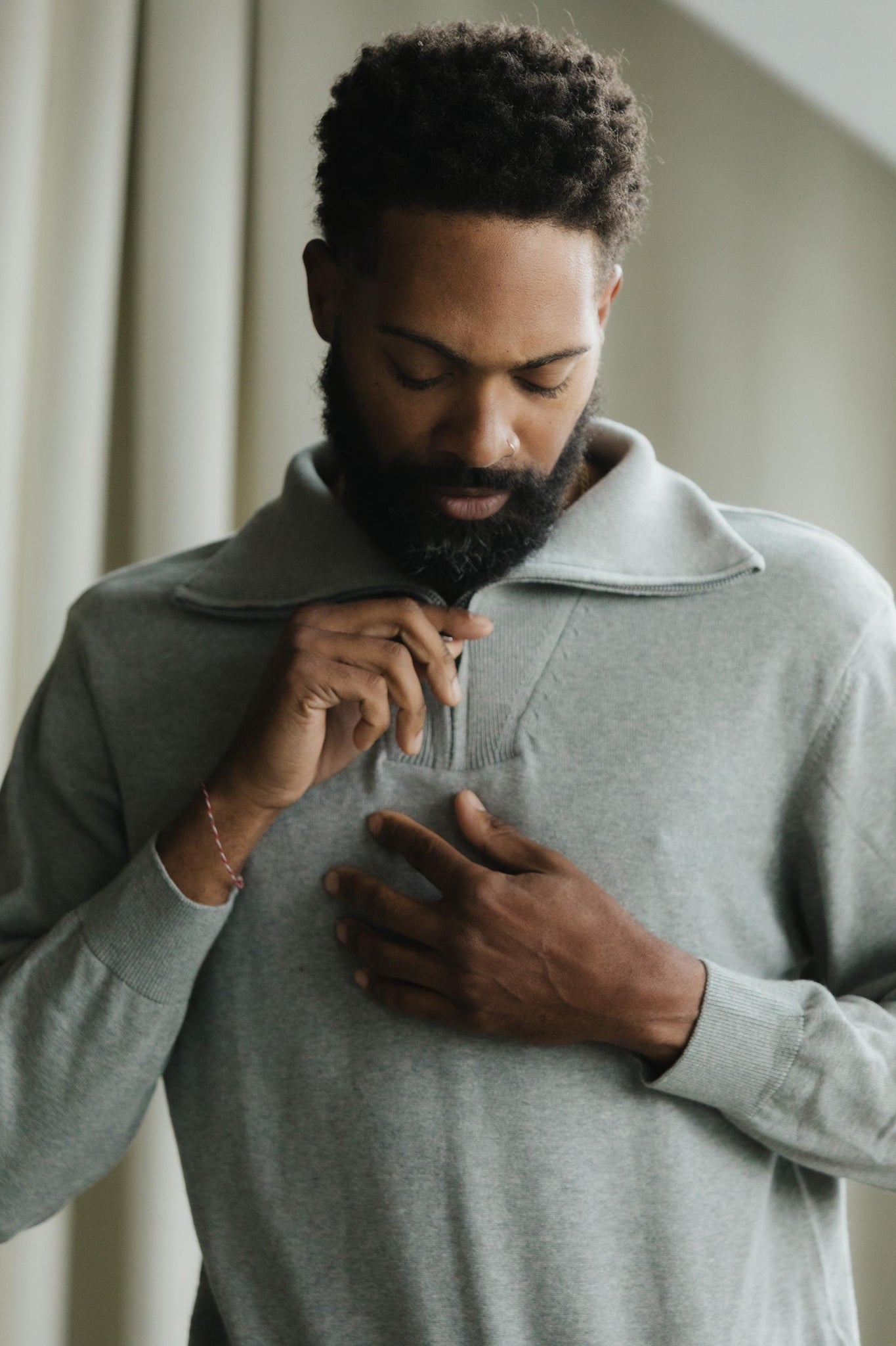 Zip Sweater - organic cotton pull over sweater with collar - zipper polo sweater