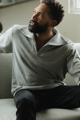 Zip Sweater - organic cotton pull over sweater with collar - zipper polo sweater