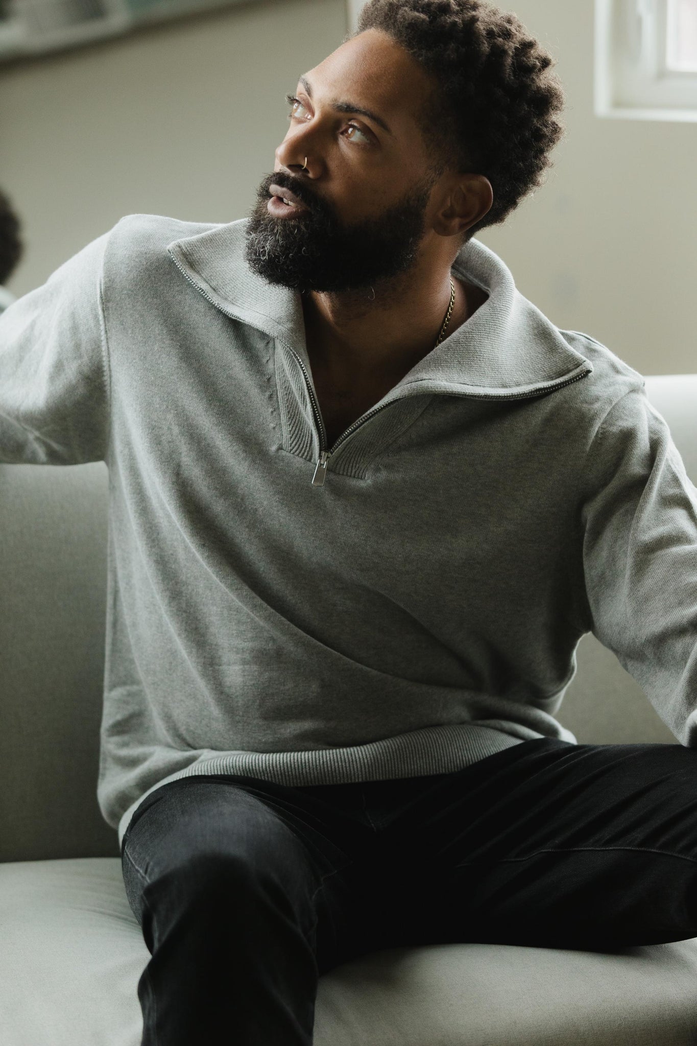 Zip Sweater - organic cotton pull over sweater with collar - zipper polo sweater