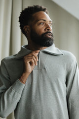 Zip Sweater - organic cotton pull over sweater with collar - zipper polo sweater