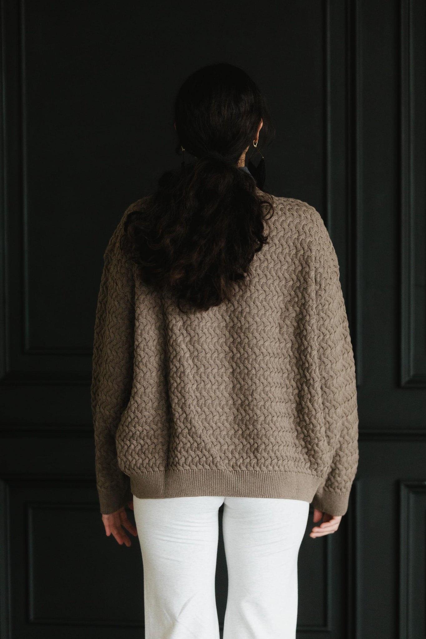 Basketweave Button Down Sweater - one hundred percent organic cotton thick cardigan - pockets