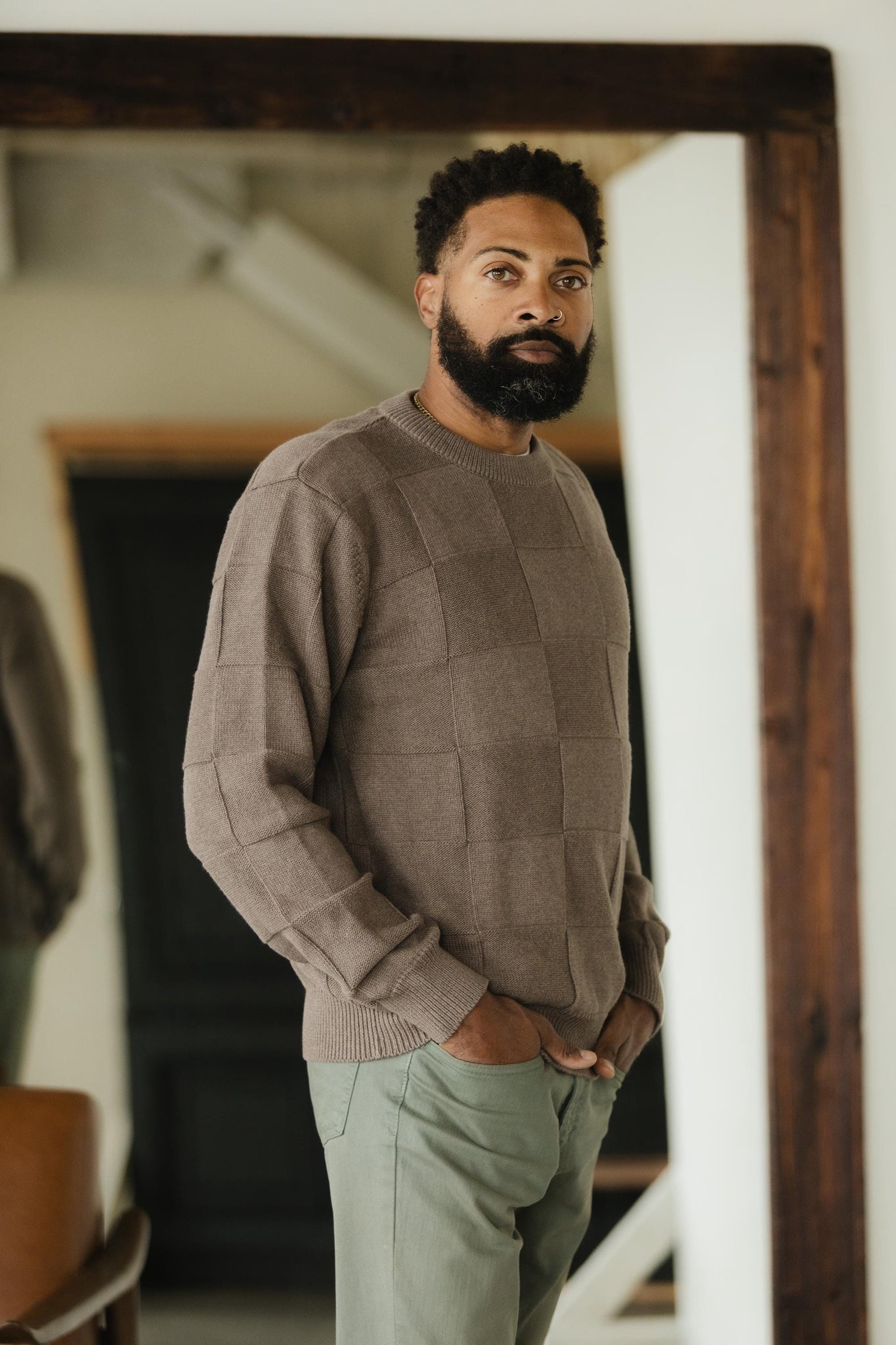 El Checker Sweater - organic cotton knit checkerboard - mid weight natural fiber pull over sweater