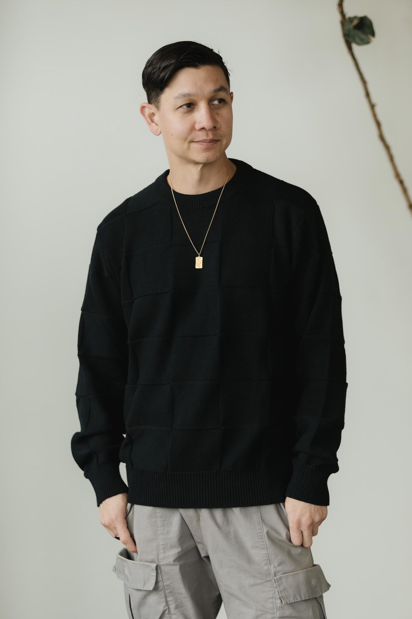 El Checker Sweater - organic cotton knit checkerboard - mid weight natural fiber pull over sweater