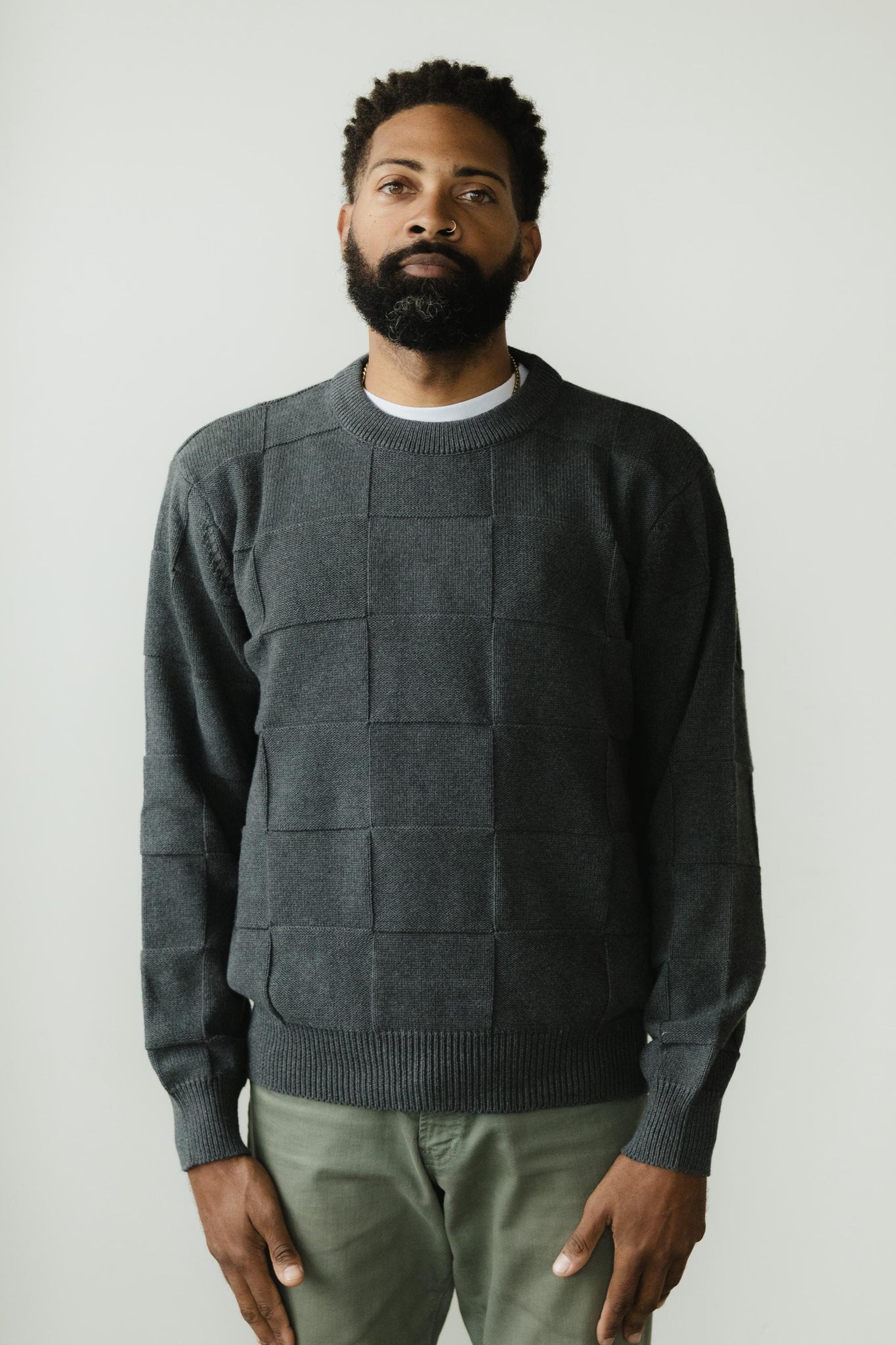 El Checker Sweater - organic cotton knit checkerboard - mid weight natural fiber pull over sweater
