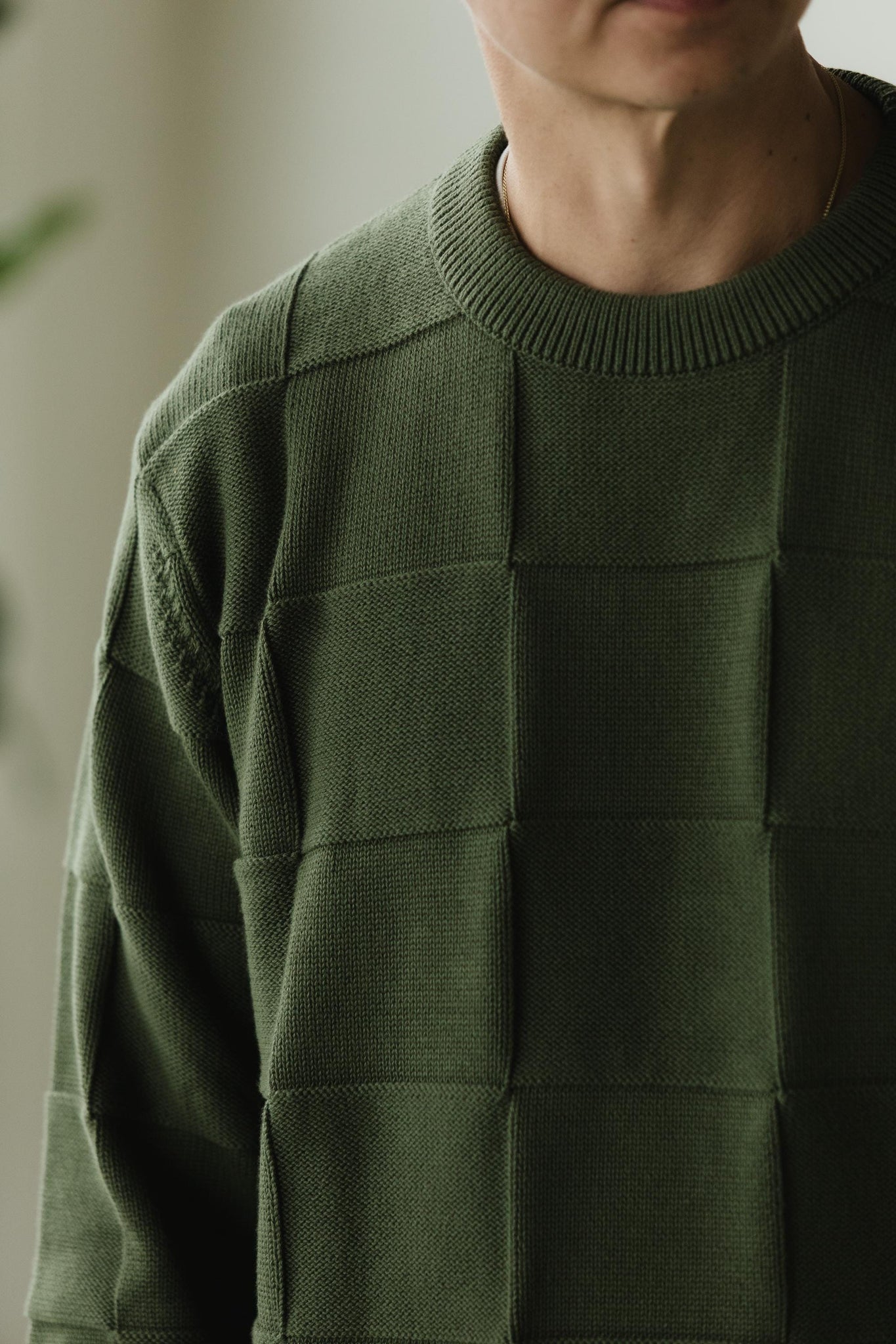 El Checker Sweater - organic cotton knit checkerboard - mid weight natural fiber pull over sweater