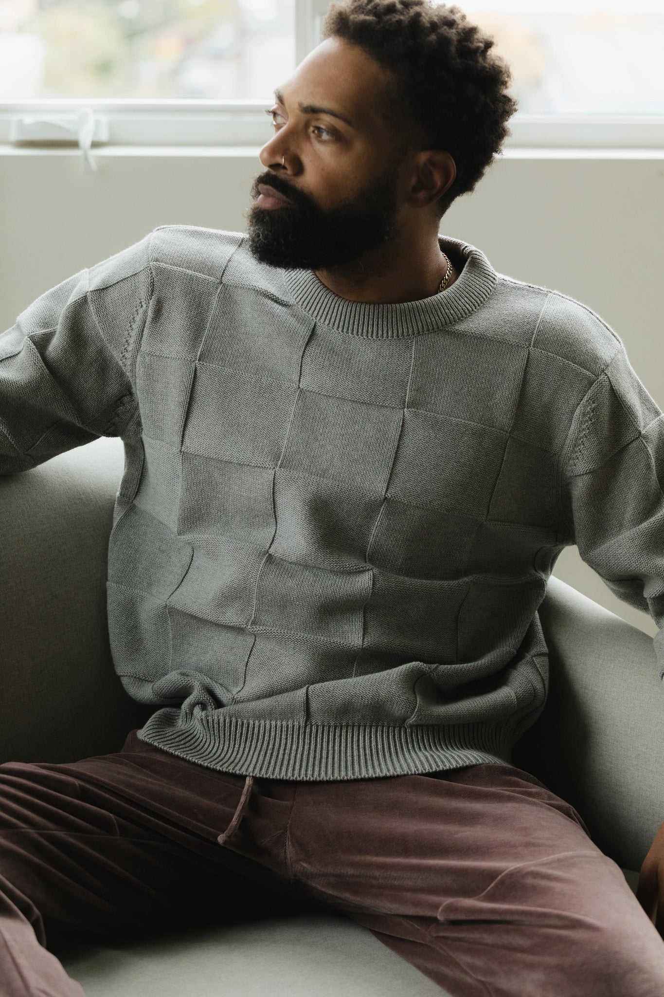 El Checker Sweater - organic cotton knit checkerboard - mid weight natural fiber pull over sweater