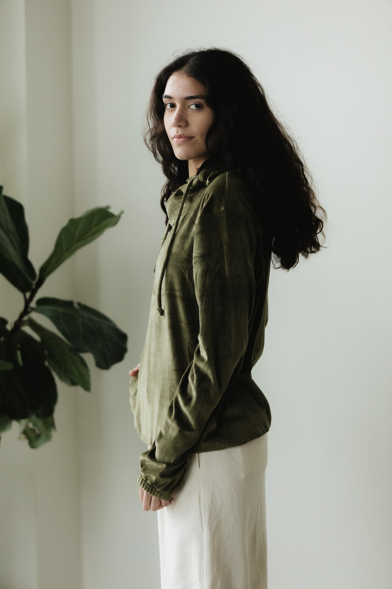 Velvet Hoodie - hooded sweatshirt with high neck made from our organic cotton velvet blend