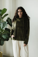 Velvet Hoodie - hooded sweatshirt with high neck made from our organic cotton velvet blend