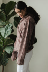 Velvet Hoodie - hooded sweatshirt with high neck made from our organic cotton velvet blend