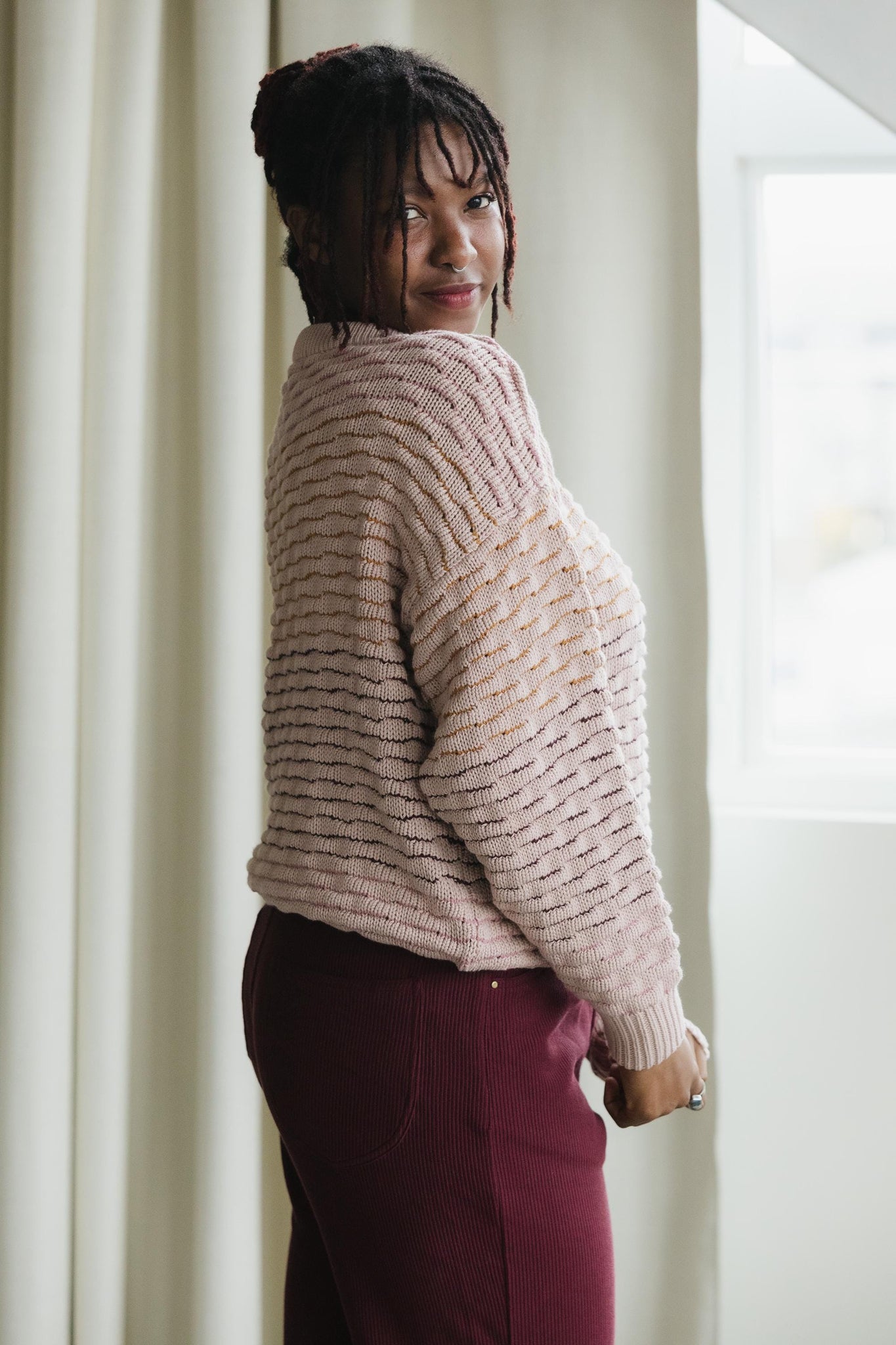 Itim Sweater - Mixed color organic cotton crew neck sweater - stripes of color