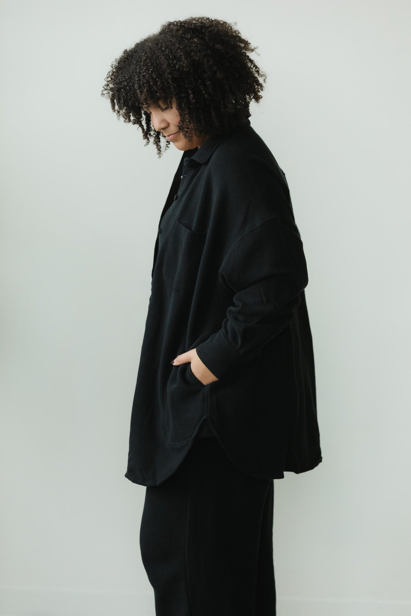 Corduroy Shaket - Organic cotton button down shirt jacket - knit corduroy