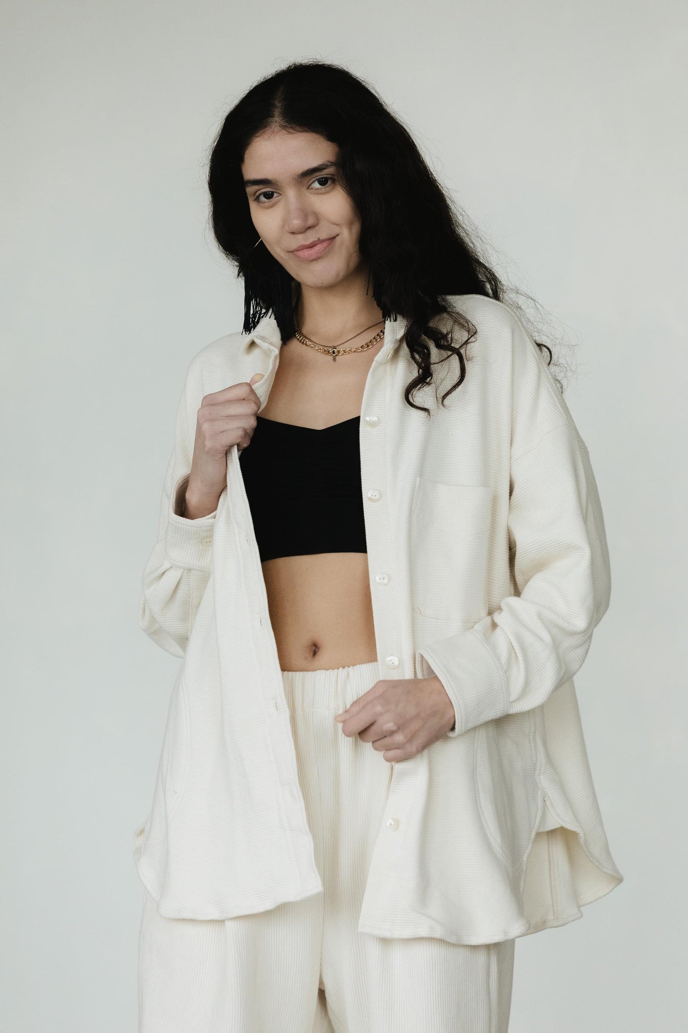 Corduroy Shaket - Organic cotton button down shirt jacket - knit corduroy