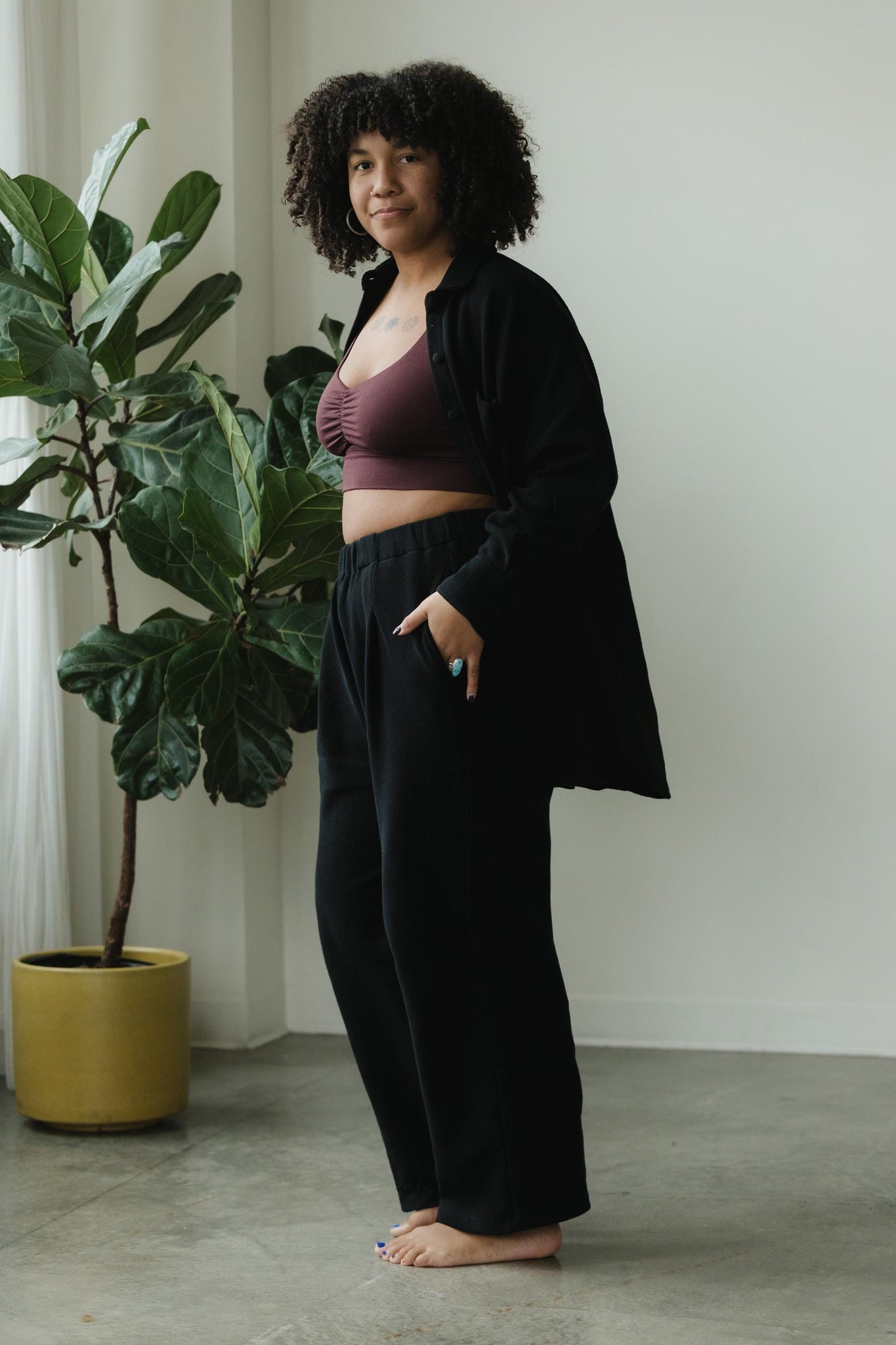 Zsuzsi Pants - Corduroy Wide leg organic cotton pants with elastic waist drawstring and pockets