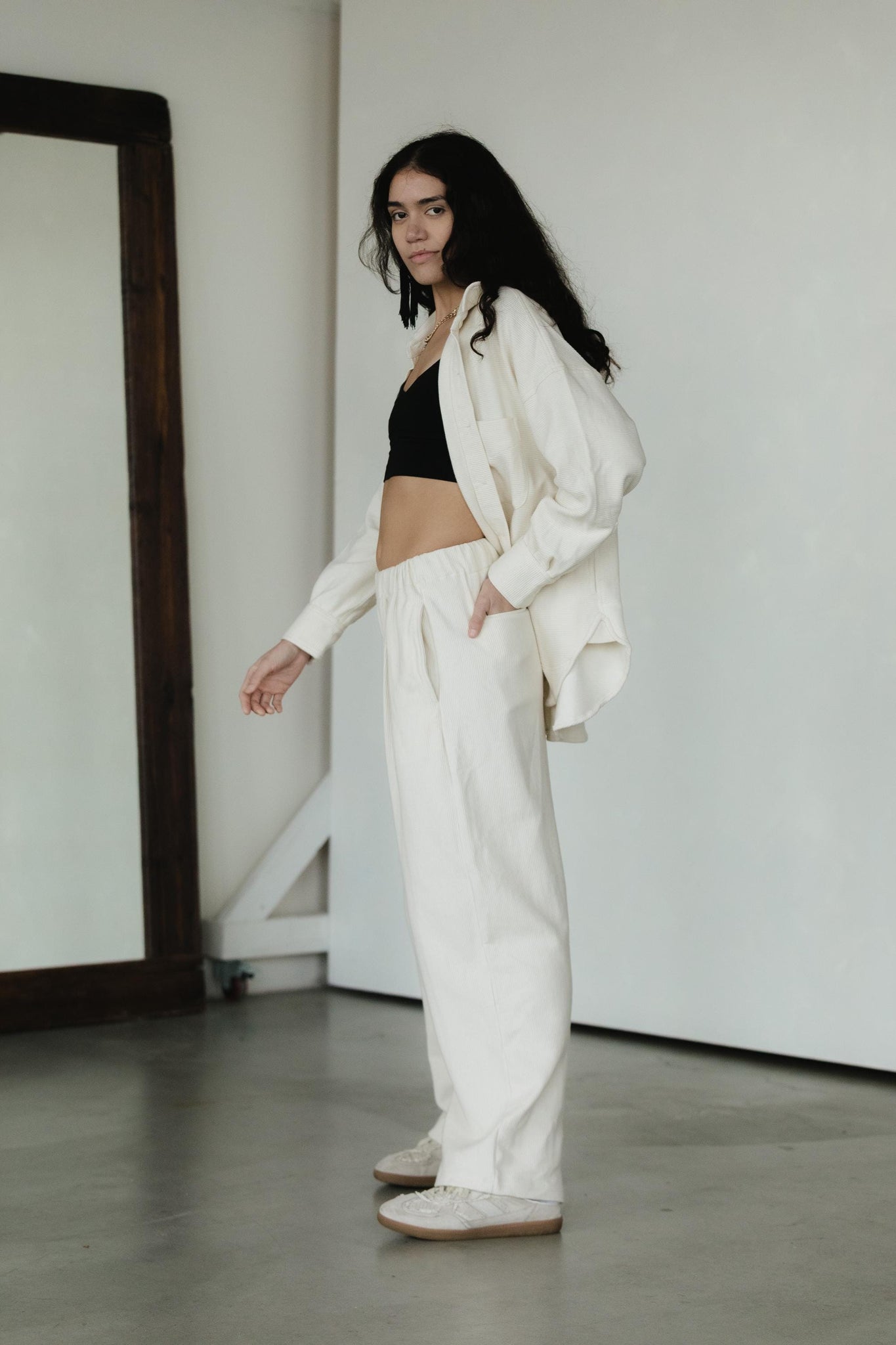 Zsuzsi Pants - Corduroy Wide leg organic cotton pants with elastic waist drawstring and pockets