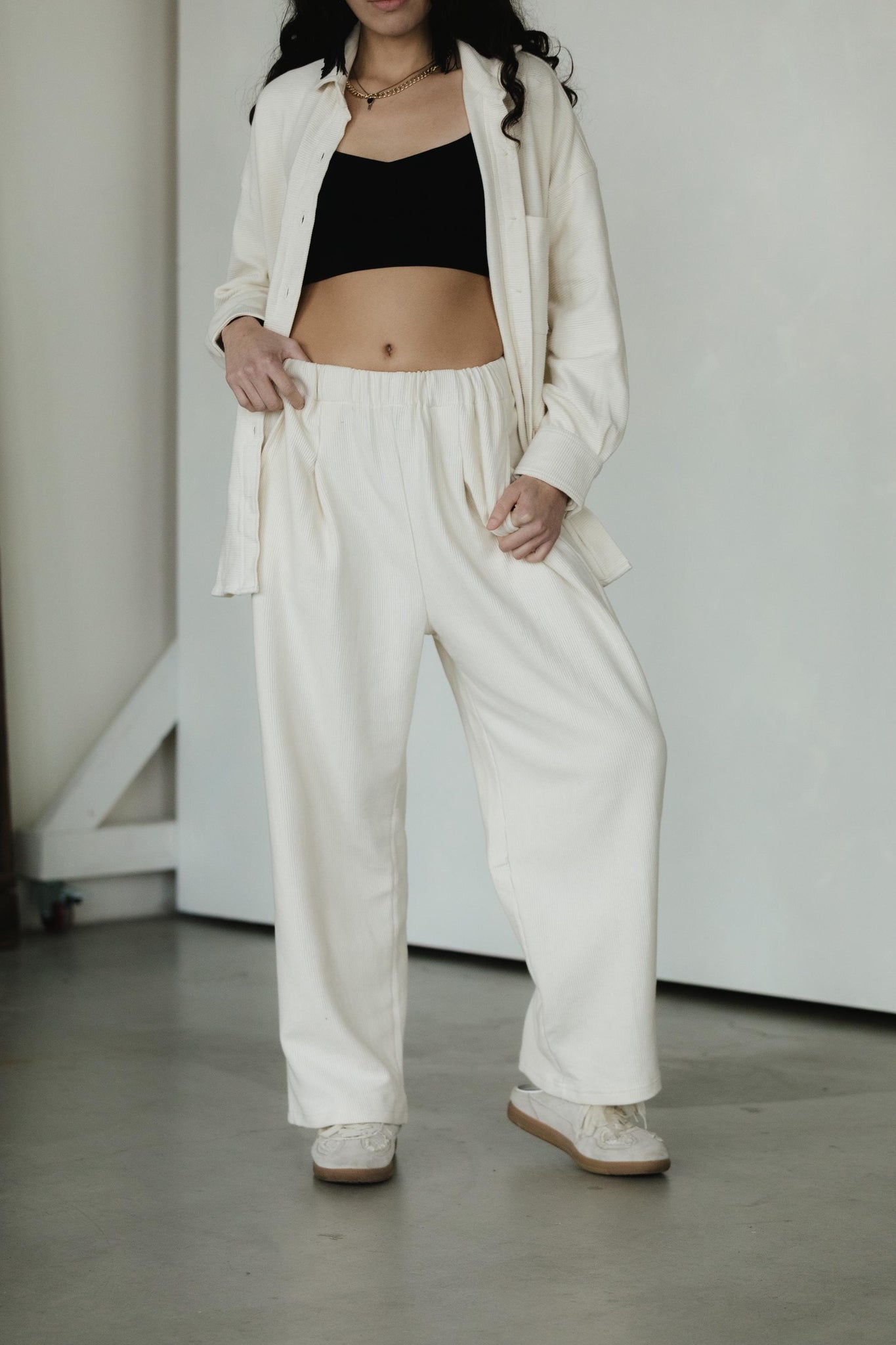 Zsuzsi Pants - Corduroy Wide leg organic cotton pants with elastic waist drawstring and pockets