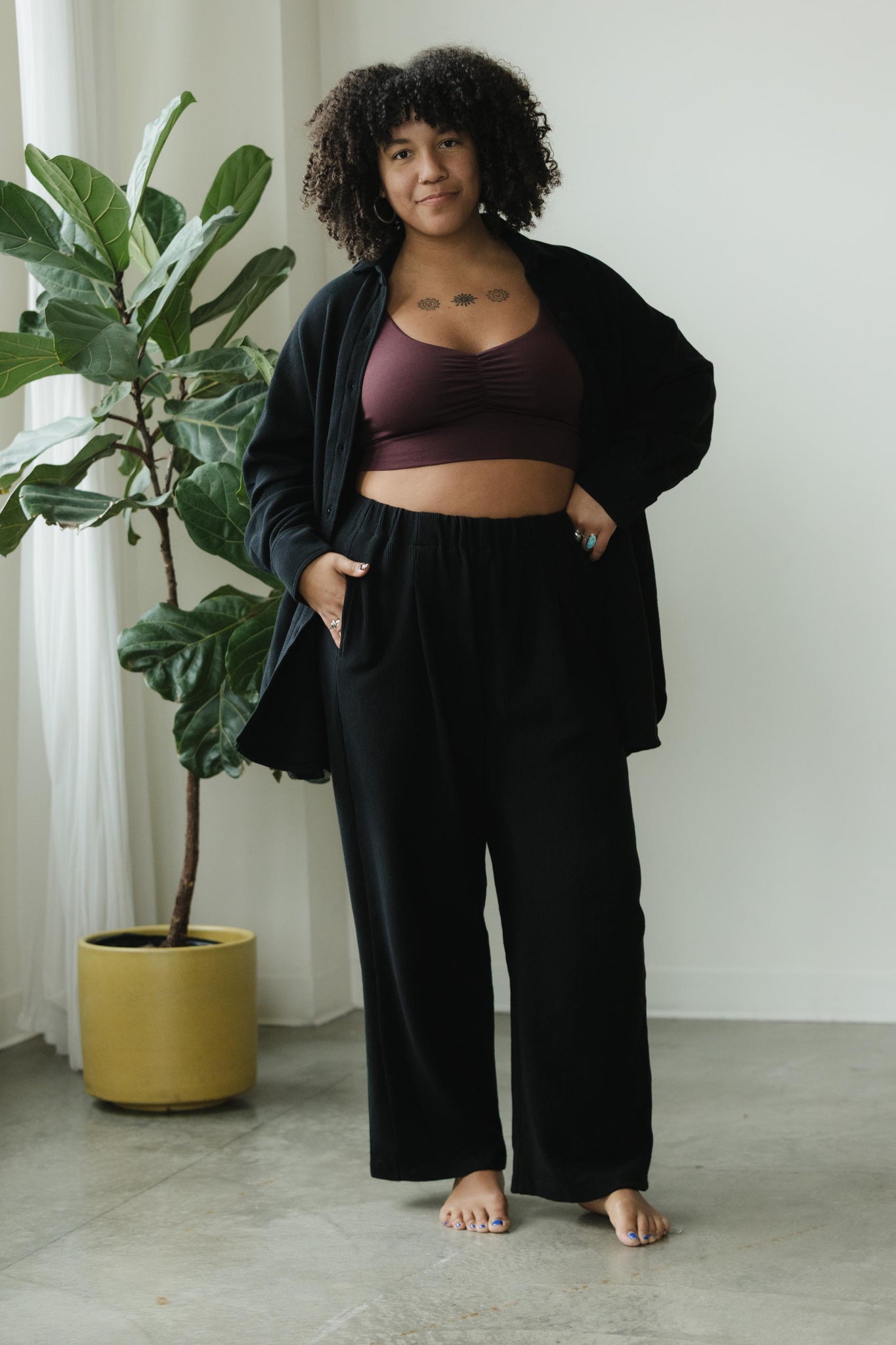 Zsuzsi Pants - Corduroy Wide leg organic cotton pants with elastic waist drawstring and pockets