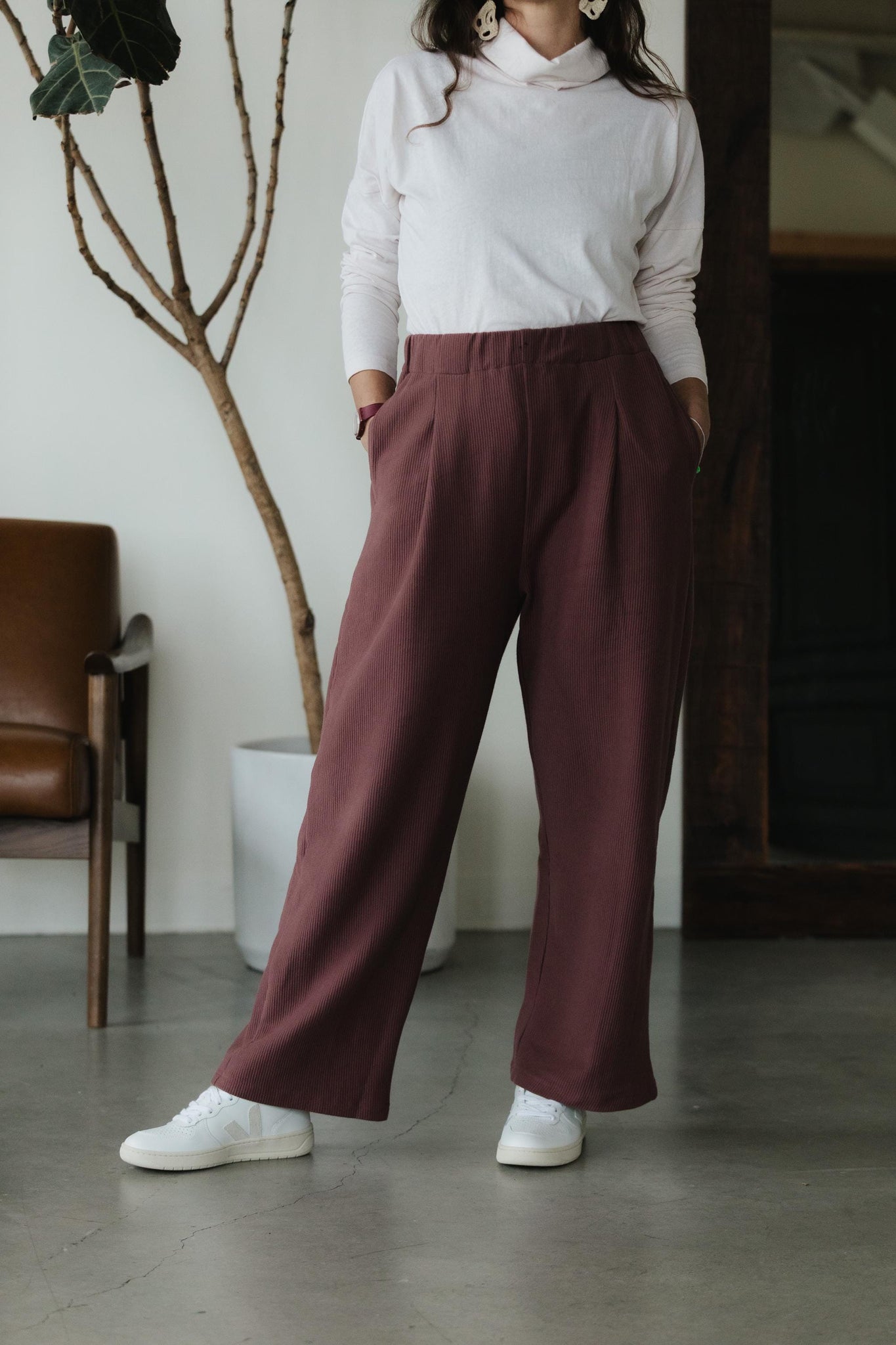 Zsuzsi Pants - Corduroy Wide leg organic cotton pants with elastic waist drawstring and pockets