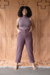 High Rise Corduroy Pants - 100% organic cotton knit corduroy high waisted pants with rolled cuff - pockets