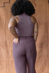 High Rise Corduroy Pants - 100% organic cotton knit corduroy high waisted pants with rolled cuff - pockets