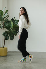 High Rise Corduroy Pants - 100% organic cotton knit corduroy high waisted pants with rolled cuff - pockets