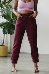 High Rise Corduroy Pants - 100% organic cotton knit corduroy high waisted pants with rolled cuff - pockets
