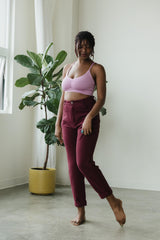 High Rise Corduroy Pants - 100% organic cotton knit corduroy high waisted pants with rolled cuff - pockets