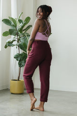 High Rise Corduroy Pants - 100% organic cotton knit corduroy high waisted pants with rolled cuff - pockets