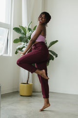 High Rise Corduroy Pants - 100% organic cotton knit corduroy high waisted pants with rolled cuff - pockets