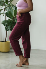 High Rise Corduroy Pants - 100% organic cotton knit corduroy high waisted pants with rolled cuff - pockets