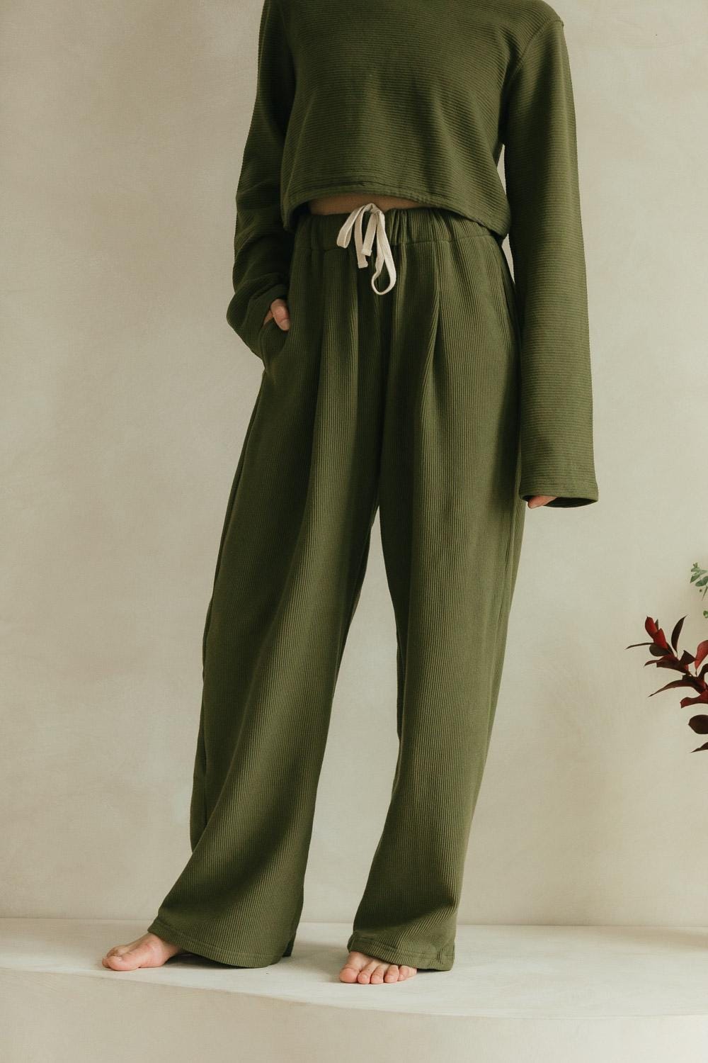 Zsuzsi Pants - Corduroy Wide leg organic cotton pants with elastic